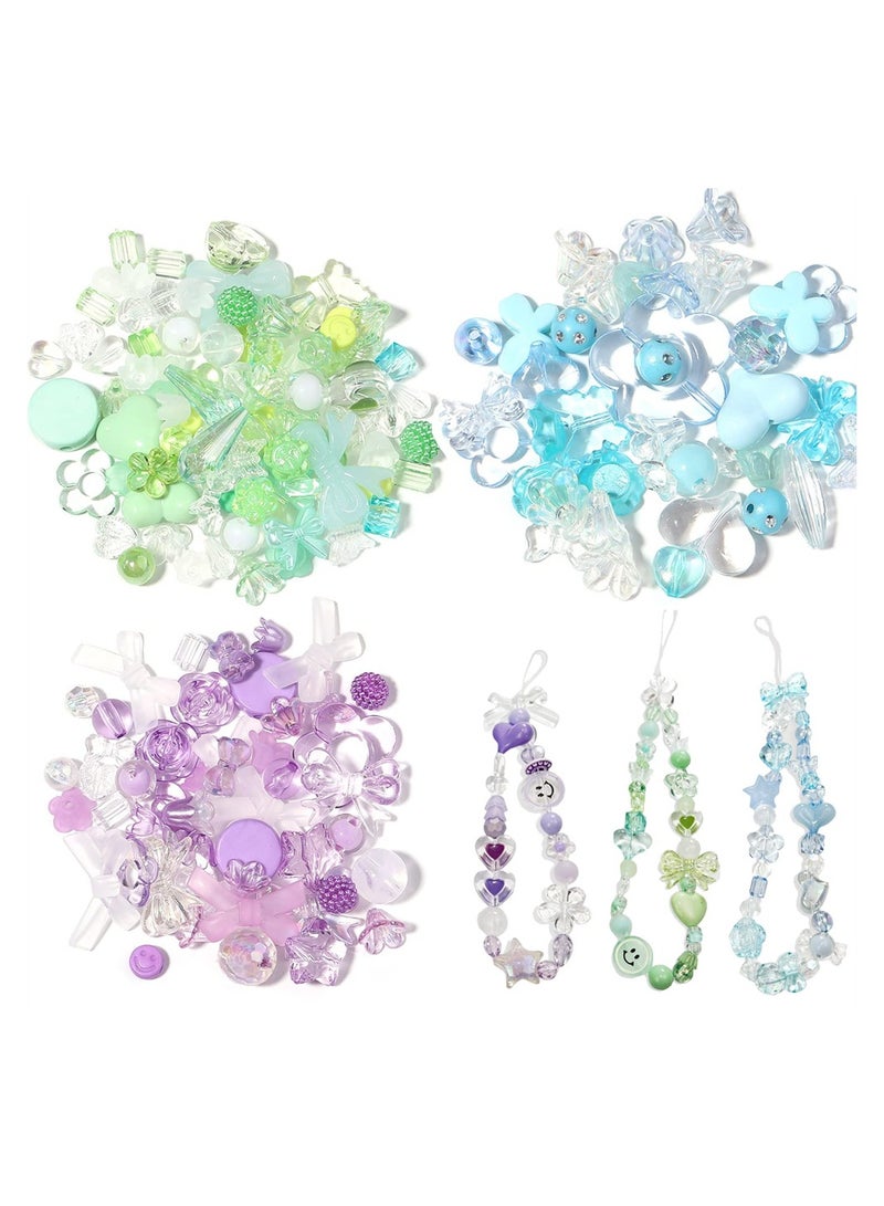 SYOSI 90~150 Acrylic Beads for Jewelry Making, Colorful Assorted Beads Cute Kawaii Aesthetic Beads for Bracelets Making Flower Butterfly Beads Bulk Necklaces DIY Mobile Phone Chains, Three Colors  - Image 1
