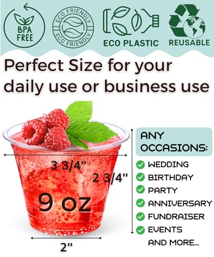 Cappatua 9 oz Clear Plastic Cups, 50 Pack 9oz Plastic Cocktail Party Cups, Disposable Wine Glasses Small Drinking Cups for Wedding, Punch Cup, Reusable Food Safe - Image 4