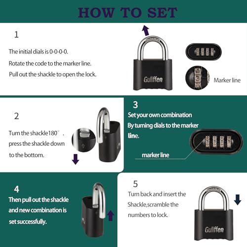 Guliffen 2 Pack Heavy Duty Weatherproof Combination Padlock, Outdoor Combination Lock with Long Shackle for Gate, Fence, Warehouse, Storage Unit,Garages - Image 4