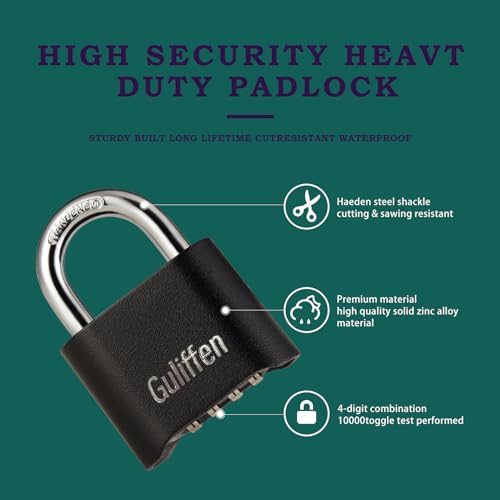 Guliffen 2 Pack Heavy Duty Weatherproof Combination Padlock, Outdoor Combination Lock with Long Shackle for Gate, Fence, Warehouse, Storage Unit,Garages - Image 3