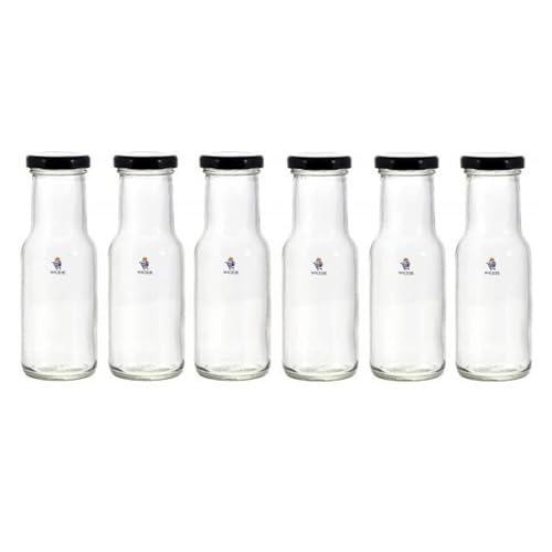 MACHAK Milk, Water and Juice Glass Bottle with Air Tight Lid, Leak-Proof, Reusable & BPA-Free, Transparent Milk bottle 200ml (Set of 6) - Image 1