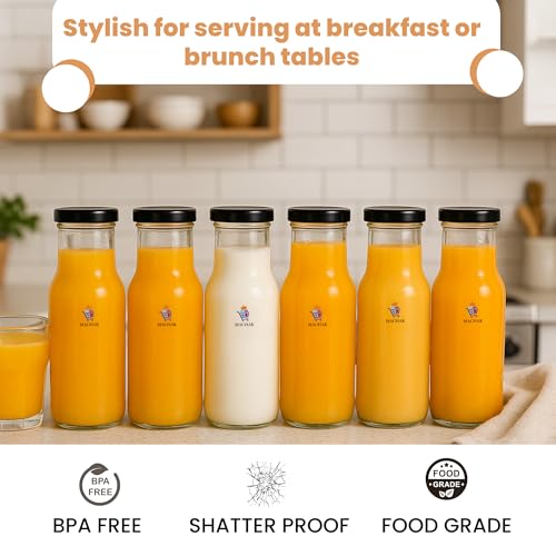 MACHAK Milk, Water and Juice Glass Bottle with Air Tight Lid, Leak-Proof, Reusable & BPA-Free, Transparent Milk bottle 200ml (Set of 6) - Image 4