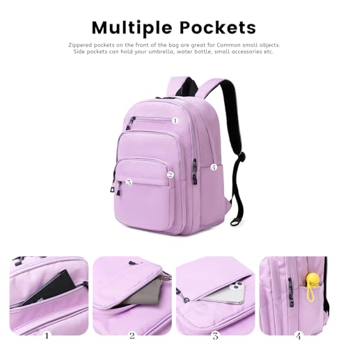 Lanola Basic Multi-Pocket Multipurpose Backpack Classical Water Resistant Student Bookbag For School Business Travel or Casual Daypack Backpacks For Men Or Women - Purple - Image 4