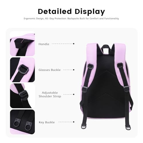 Lanola Basic Multi-Pocket Multipurpose Backpack Classical Water Resistant Student Bookbag For School Business Travel or Casual Daypack Backpacks For Men Or Women - Purple - Image 5
