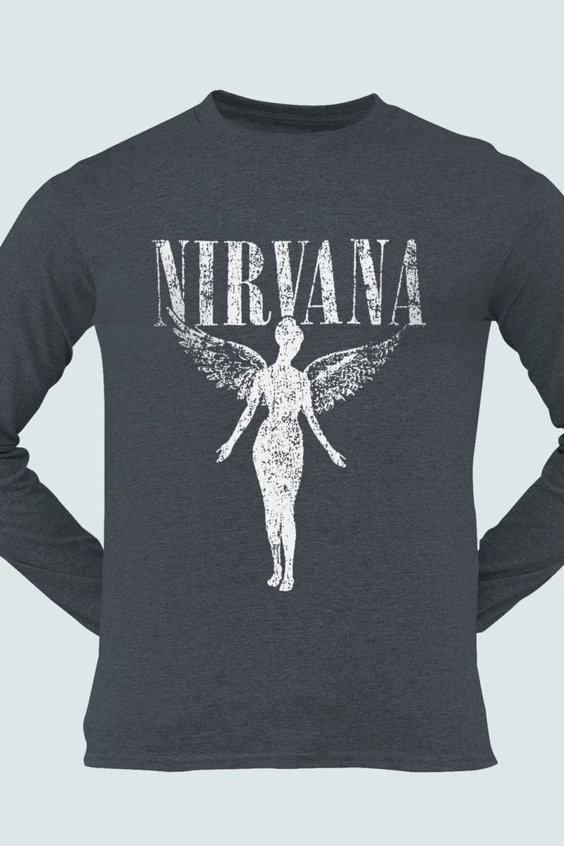 روك اند رول Rock & Roll Angel Nirvana Anthracite Crew Neck Long Sleeve Men's T-Shirt