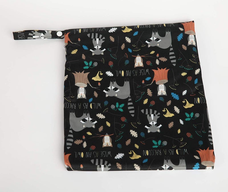 Sigzagor Wet Bag Baby Cloth Diaper Nappy Bag Reusable Washable With Two Zippered Pockets (Animal Racoon) - Image 4