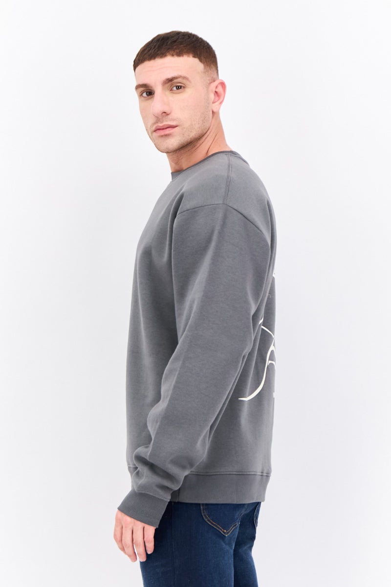 Fudo Men Crew Neck Brand Logo Long Sleeves Sweatshirt, Grey - Image 2