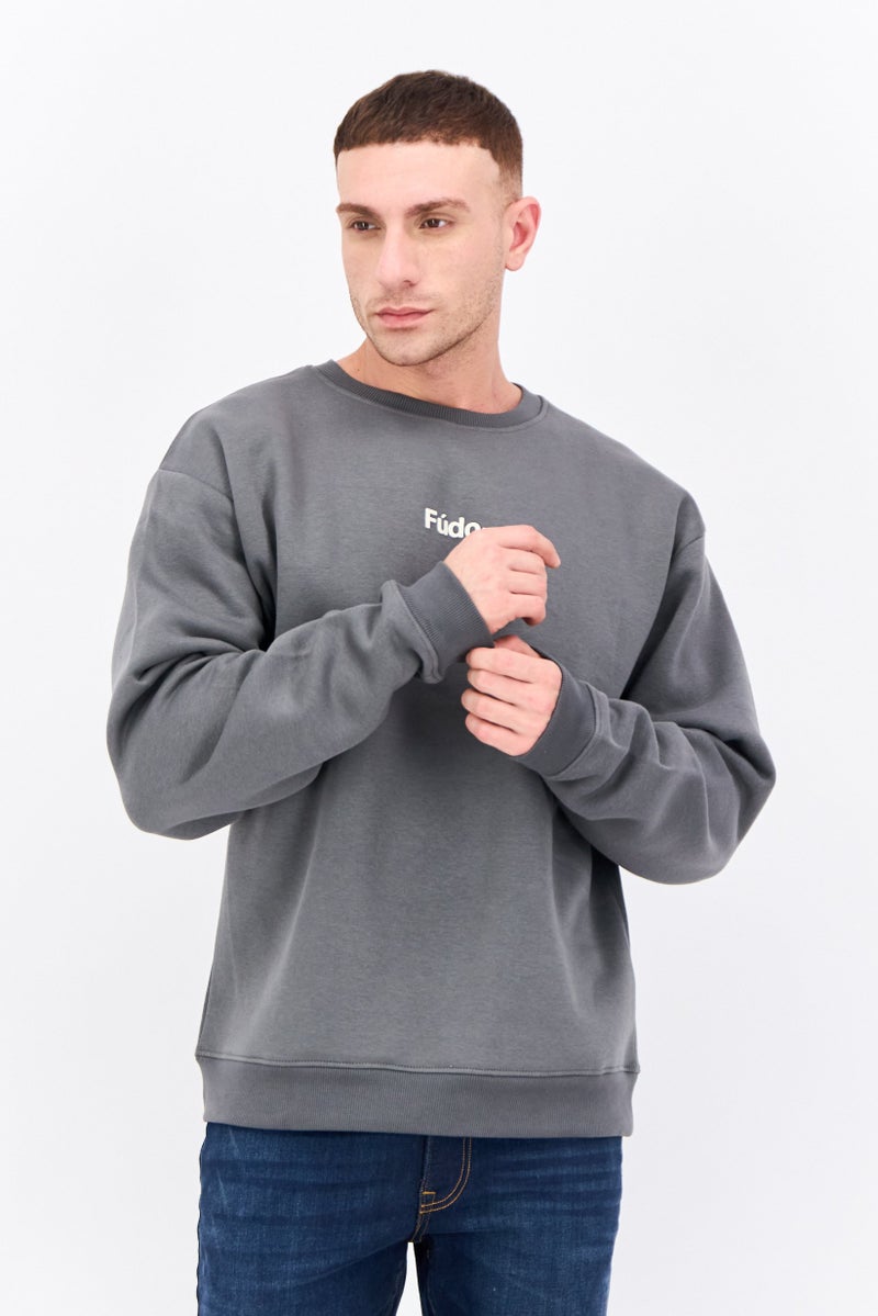 Fudo Men Crew Neck Brand Logo Long Sleeves Sweatshirt, Grey - Image 1