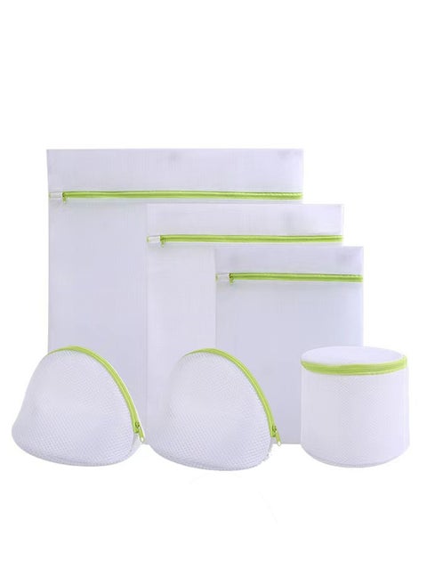 6-Piece Mesh Zipper Laundry Bag Set (White/Green)