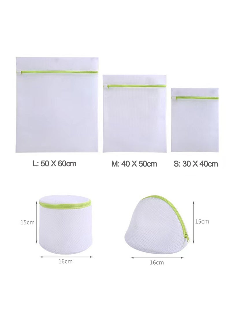6-Piece Mesh Zipper Laundry Bag Set (White/Green)