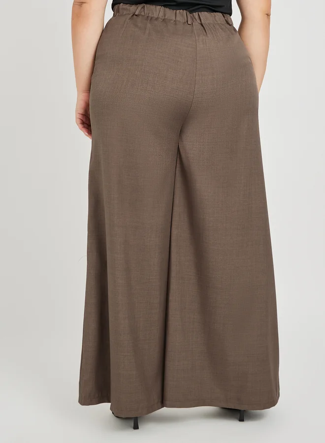 Styli Plus Size High Rise Wide Leg Trousers