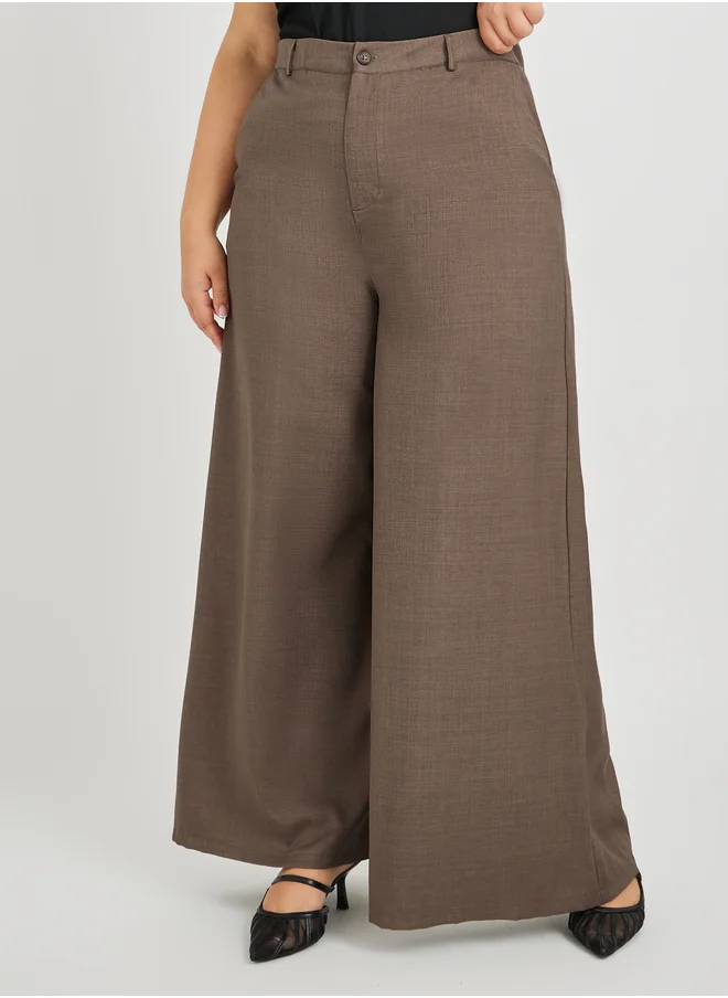 ستايلي Plus Size High Rise Wide Leg Trousers