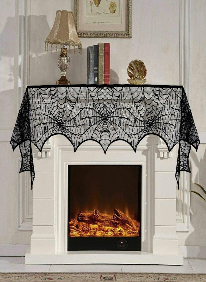 Tayfremn 3pack Halloween Decorations Set Halloween Tablecloth Black Lace Round Spider Cobweb Table Cover Fireplace Mantel Scarf Spiderweb Fireplace Scarf for Party - Image 3