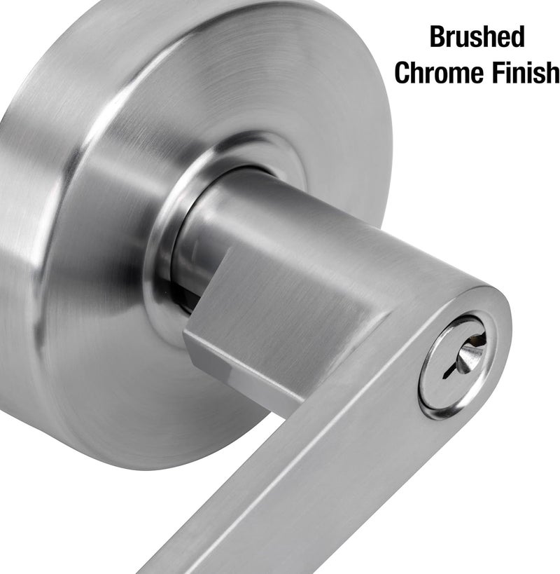 Master Lock Keyed Entry Door Lock with Commercial Lever Style Handle in Brushed Chrome - Image 4