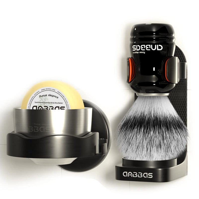 Anbbas 5IN1 Anbbas Shaving Brush Set,Synthetic Badger Brush and Stainless Steel Soap Bowl,ABS Wall Mounted Shaving Holders for Brush and Bowl,3.5OZ Shaving Soap Refill - Image 1