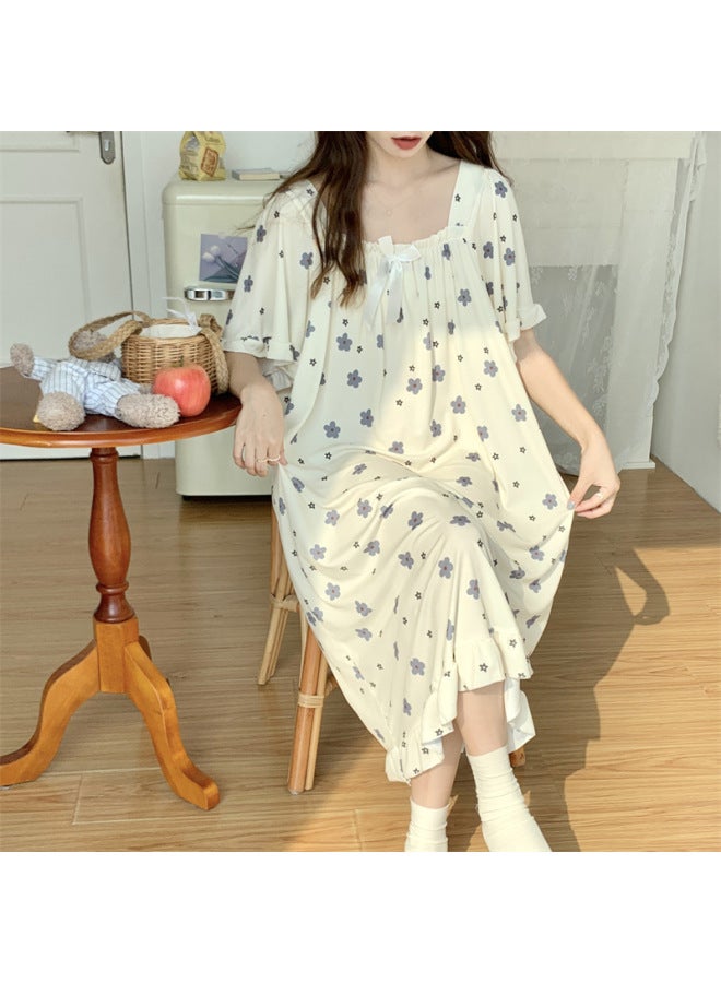 New Plus Size Plus Size Ice Silk Nightgown For Women Summer Over-the-knee High-end Pajamas For Women Thin Loose 150kg Fat MM