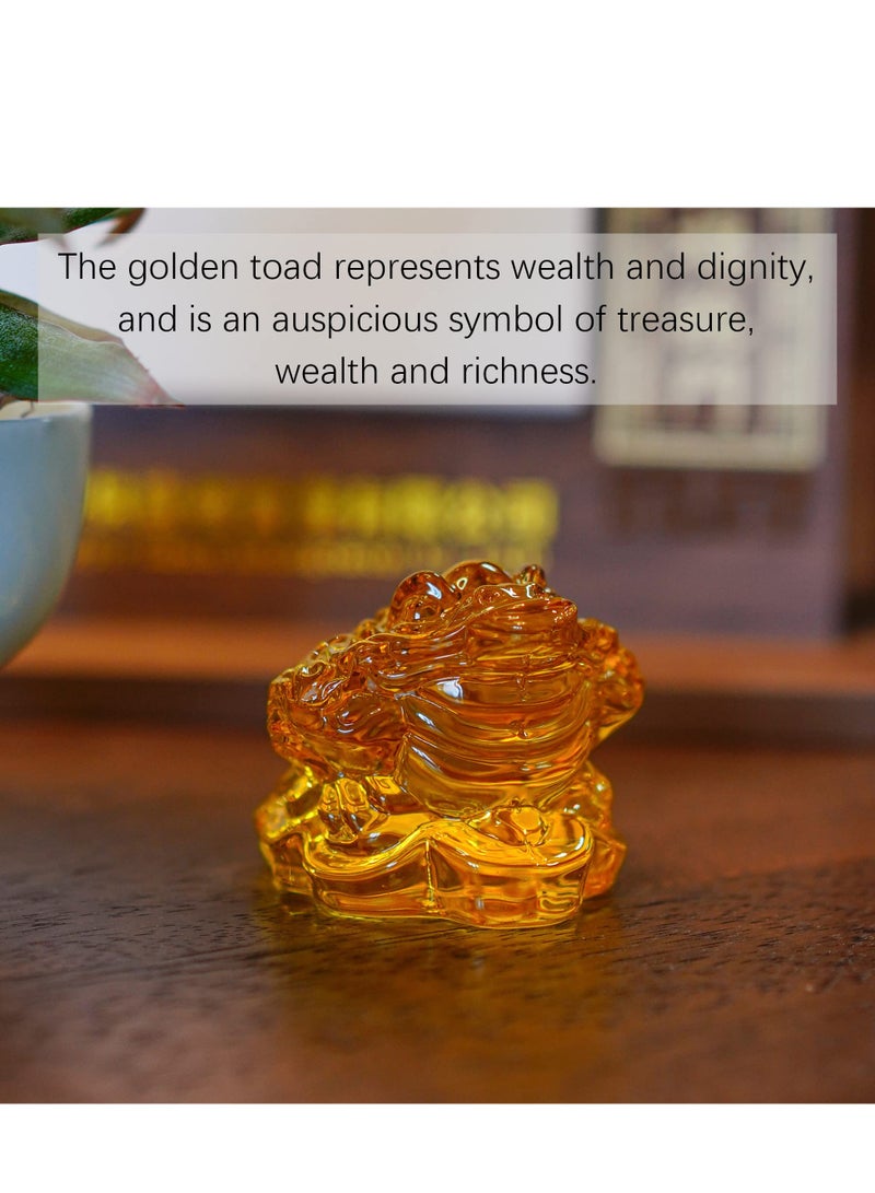 SOLARAE 2.4inch Crystal Glass Golden Toad Figurine,Bring Wealth and Prosperity for Feng Shui, Home, and Office Decor,Lucky Gift - Image 3