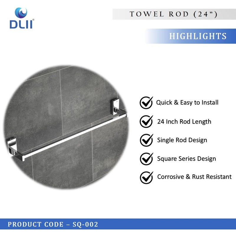 DLII® Square Towel Rod (24 Inch) - Premium Towel Bar (S.S 304 Grade) | Durable & Space-Saving Design | Rust-Resistant, Easy Installation | Multi-Functional Design for Bathroom Kitchen - Image 2