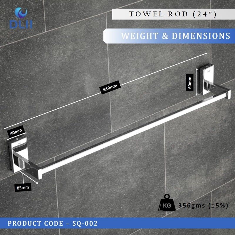 DLII® Square Towel Rod (24 Inch) - Premium Towel Bar (S.S 304 Grade) | Durable & Space-Saving Design | Rust-Resistant, Easy Installation | Multi-Functional Design for Bathroom Kitchen - Image 3