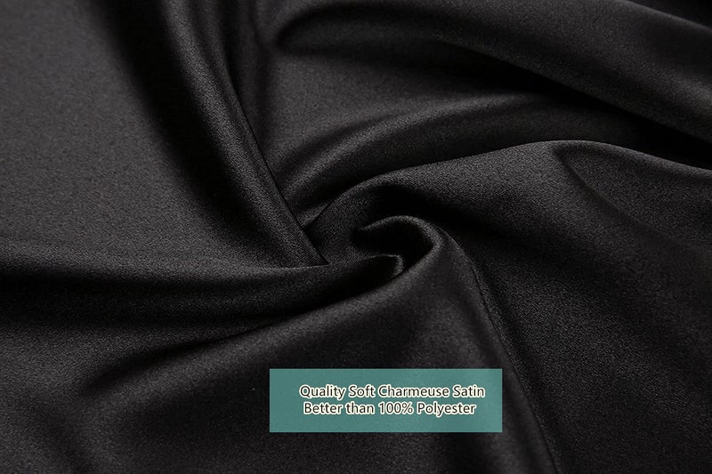 V Vaborous Women's Plus Size Black Satin Robes Short Summer Sleepwear, Silk Bridesmaid Robes, Black, 2X/3X - Image 5
