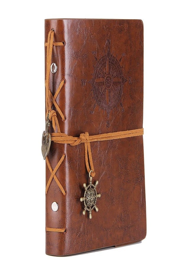 EvZ Leather Writing Journal Notebook, 18cm Vintage Nautical Spiral Blank String Daily Notepad Sketchbook Travel to Write in, Unlined Paper, Retro Pendants, Classic Embossed, Retro Brown - Image 1