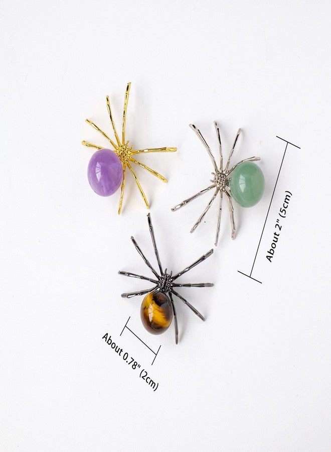 Runyangshi 1PCS Natural Crystal Tiger's Eye Ball 2in Hand-Made Alloy Spider Animal Statue Ornament Healing Crystal for Halloween Decor Home Decor Gift - Image 2