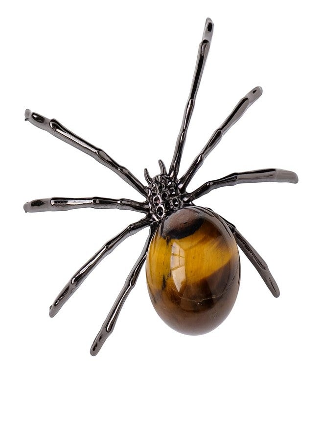 Runyangshi 1PCS Natural Crystal Tiger's Eye Ball 2in Hand-Made Alloy Spider Animal Statue Ornament Healing Crystal for Halloween Decor Home Decor Gift - Image 1