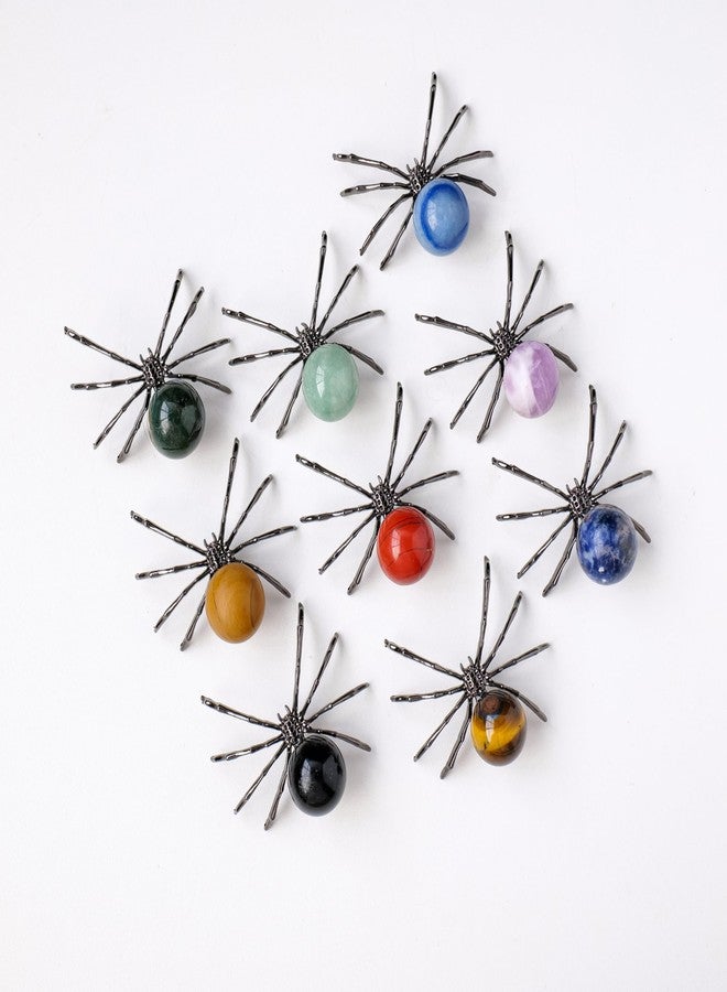 Runyangshi 1PCS Natural Crystal Tiger's Eye Ball 2in Hand-Made Alloy Spider Animal Statue Ornament Healing Crystal for Halloween Decor Home Decor Gift - Image 5