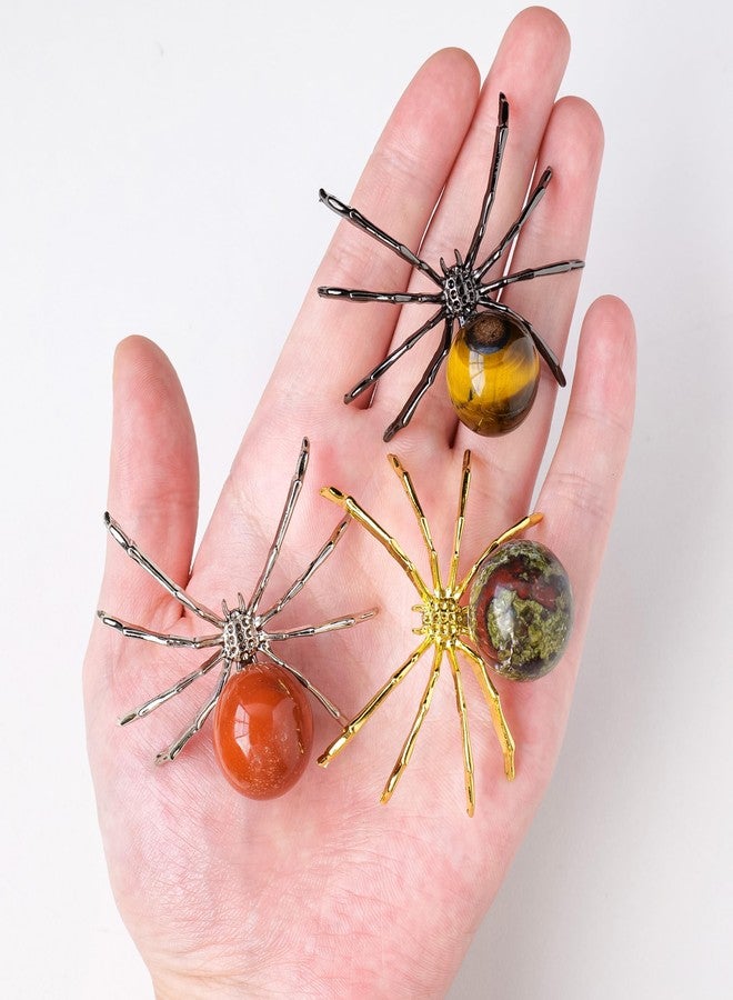 Runyangshi 1PCS Natural Crystal Tiger's Eye Ball 2in Hand-Made Alloy Spider Animal Statue Ornament Healing Crystal for Halloween Decor Home Decor Gift - Image 3