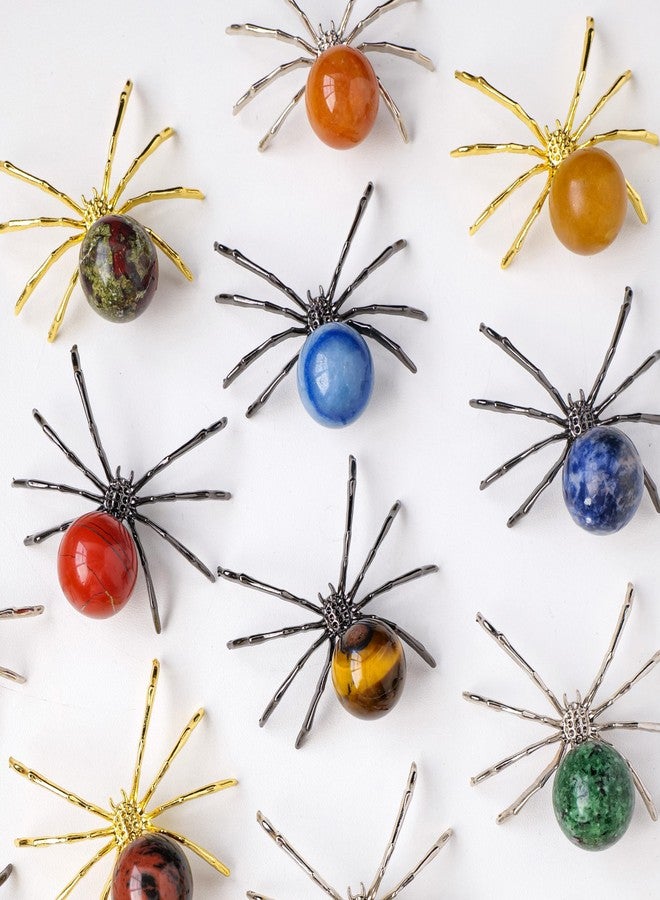 Runyangshi 1PCS Natural Crystal Tiger's Eye Ball 2in Hand-Made Alloy Spider Animal Statue Ornament Healing Crystal for Halloween Decor Home Decor Gift - Image 4