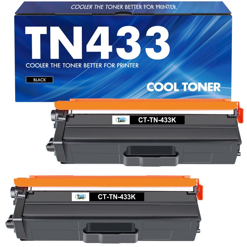 Cool Toner TN433BK TN433 Black Compatible Toner Cartridge Replacement for Brother TN433BK TN433 TN431BK TN433 for Brother MFCL8900Cdw HLL8360Cdw HLL8260Cdw HLL8360Cdwt 8900Cdw Printer Ink 2 Pack