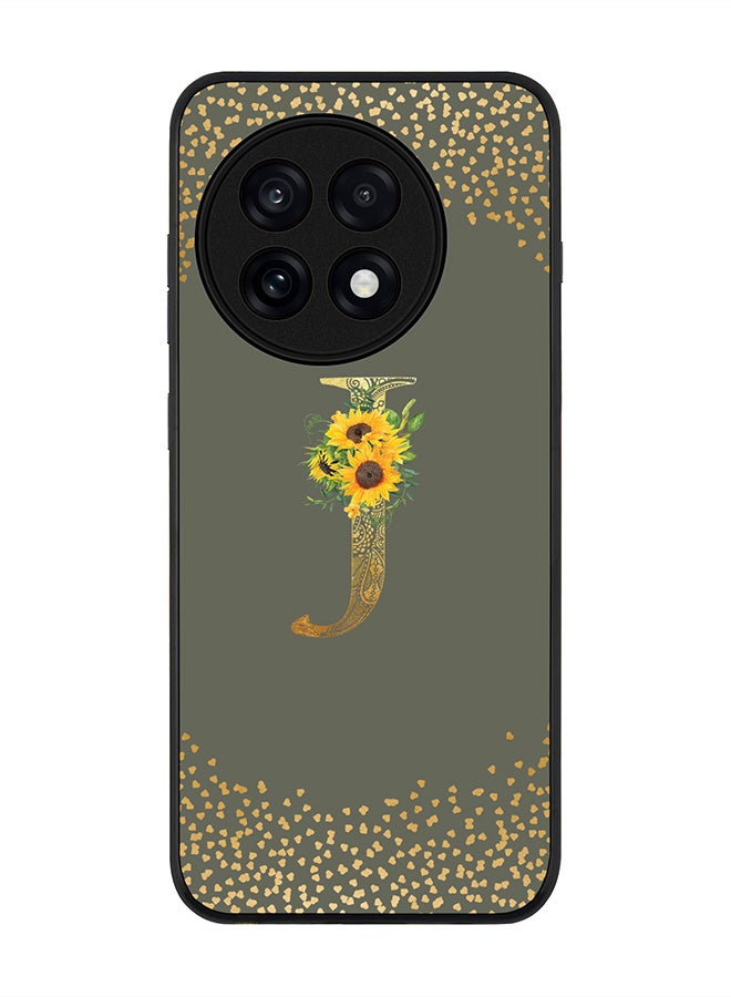 Stylizedd For OnePlus 13R / Ace 5 Pro Case,Slim fit Camera Protection, Shockproof Thin Phone cover  - Custom Floral Monogram - J  (Olive Green )