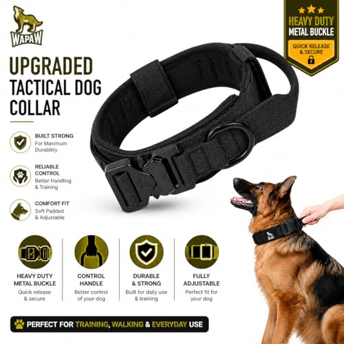 WapaW Tactical Dog Collar and Leash Set, Adjustable Military Dog Collar with Control Handle and Heavy Metal Buckle, Dog Training Collar with Bungee Leash for Large Medium Dogs. (Black, XL - Collar) - Image 3