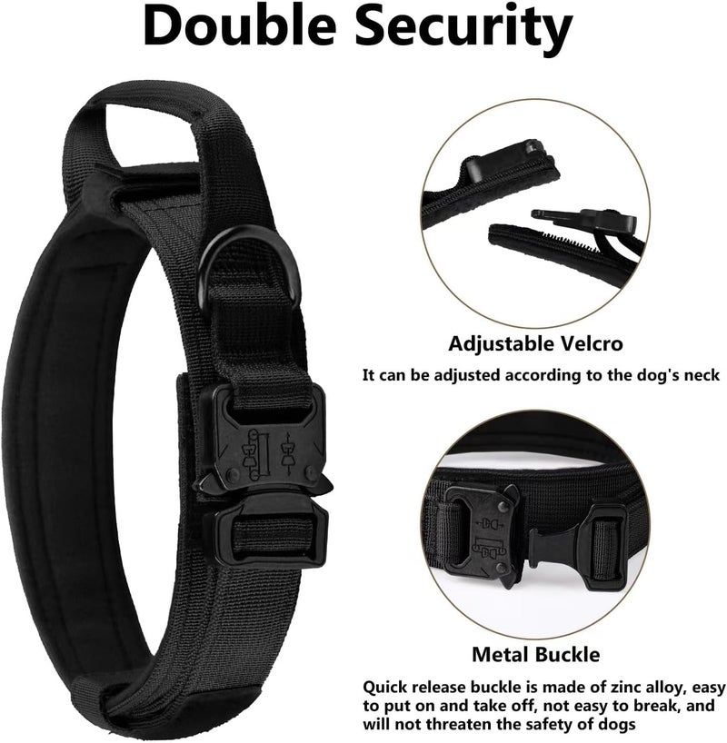 WapaW Tactical Dog Collar and Leash Set, Adjustable Military Dog Collar with Control Handle and Heavy Metal Buckle, Dog Training Collar with Bungee Leash for Large Medium Dogs. (Black, XL - Collar) - Image 4