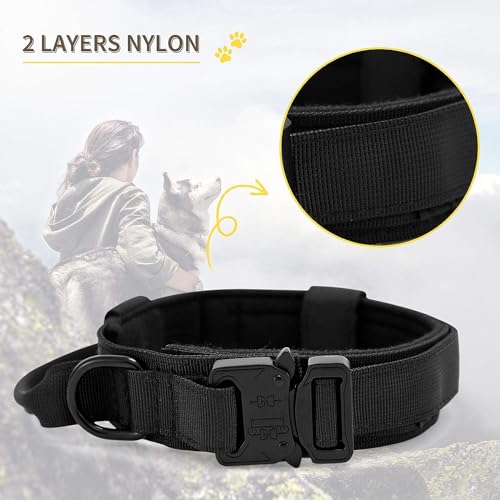 WapaW Tactical Dog Collar and Leash Set, Adjustable Military Dog Collar with Control Handle and Heavy Metal Buckle, Dog Training Collar with Bungee Leash for Large Medium Dogs. (Black, XL - Collar) - Image 5
