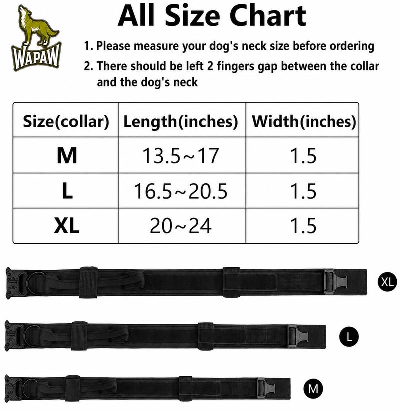 WapaW Tactical Dog Collar and Leash Set, Adjustable Military Dog Collar with Control Handle and Heavy Metal Buckle, Dog Training Collar with Bungee Leash for Large Medium Dogs. (Black, XL - Collar) - Image 2