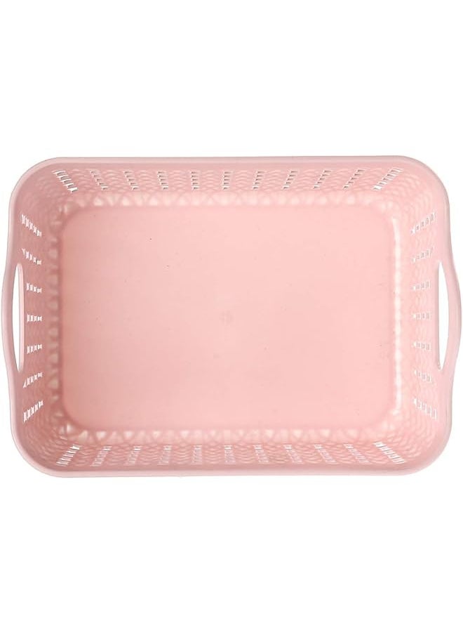 Yonovo Plastic Storage Basket 4 Piece Pink Home And Kitchen Storage And Organization Bins Containers Shelf Baskets Pantry Storage Bathroom Storage  - Image 1