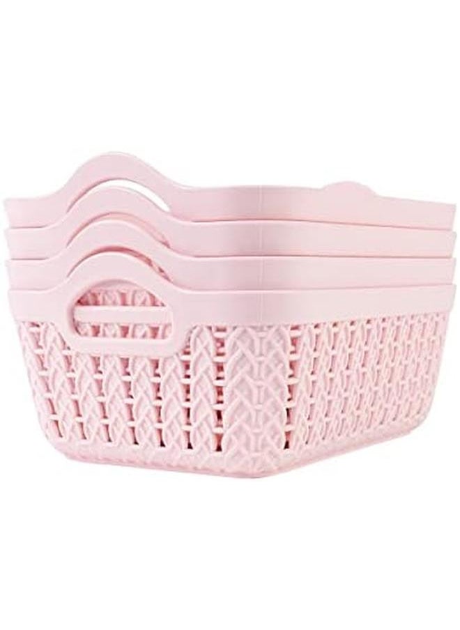Yonovo Plastic Storage Basket 4 Piece Pink Home And Kitchen Storage And Organization Bins Containers Shelf Baskets Pantry Storage Bathroom Storage  - Image 2