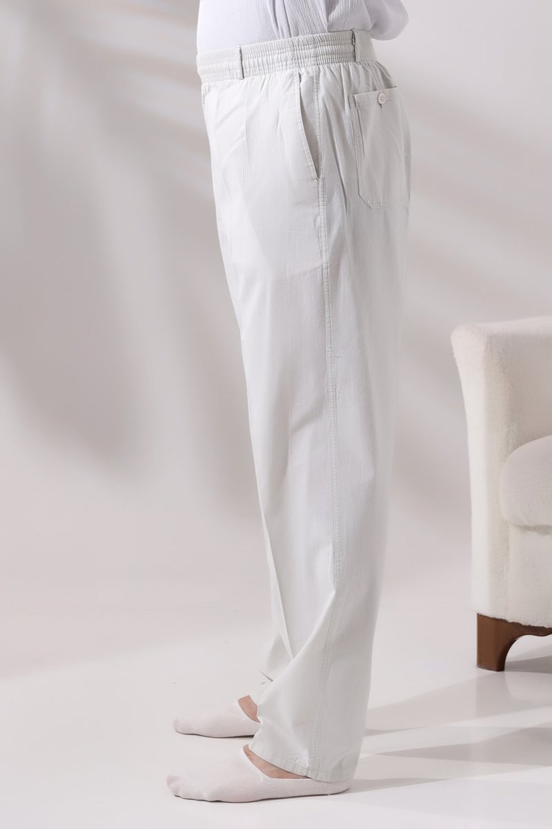 İhvan Online Men's Light Gray Comfortable Cut Elastic Waist Linen Hajj and Umrah Shalwar Trousers  - Image 4