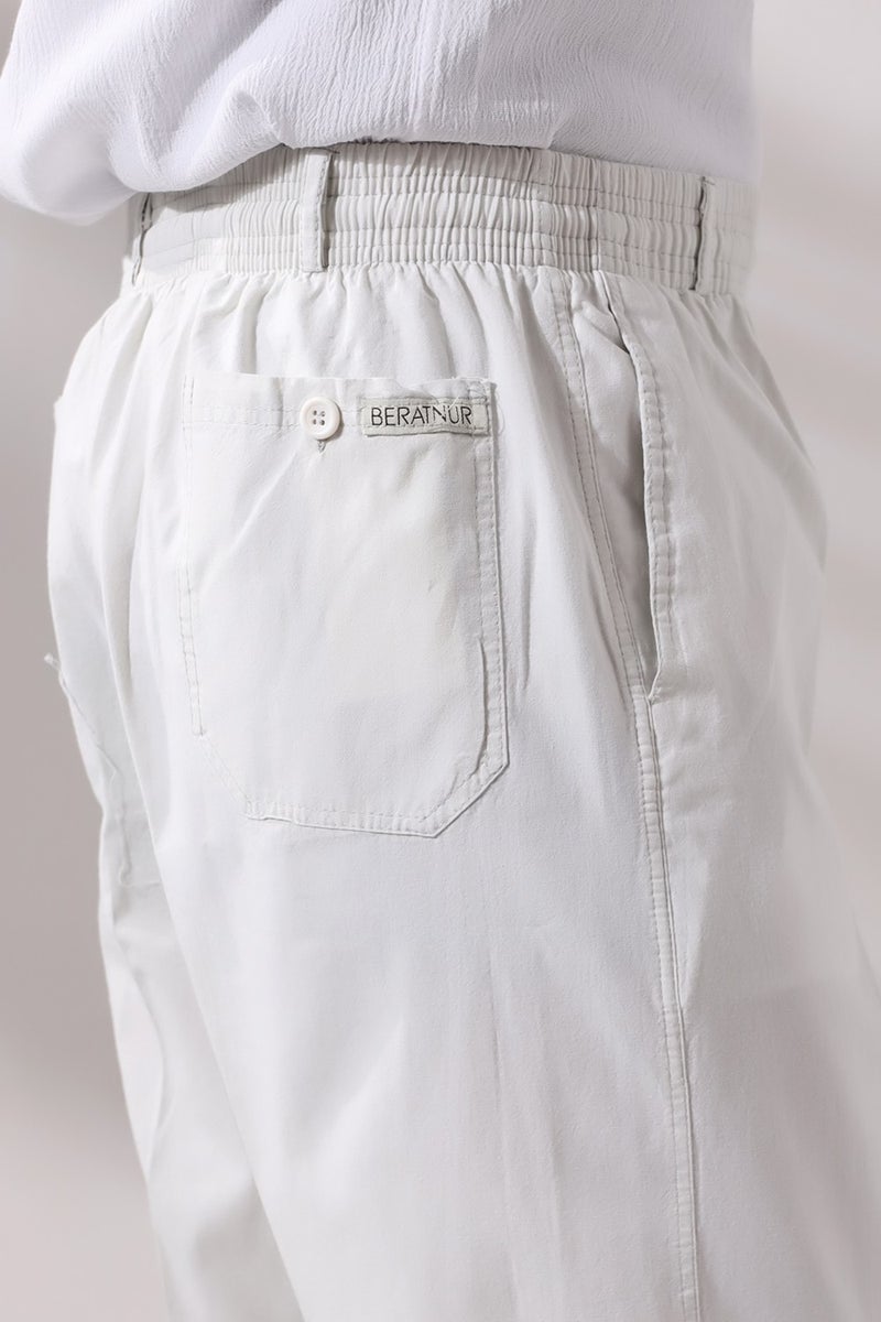 İhvan Online Men's Light Gray Comfortable Cut Elastic Waist Linen Hajj and Umrah Shalwar Trousers  - Image 5