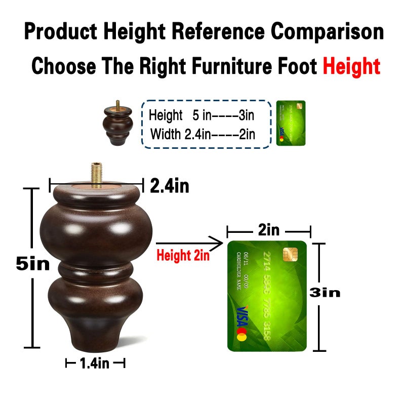 SHANJUE Wood Furniture Legs 5 inch Sofa Legs Pack of 4,Round Couch Legs Espresso Mid Century Desk Legs,Sofa Replacement Parts,for Dresser, Sideboard, Recliner, Coffee Table - Image 2