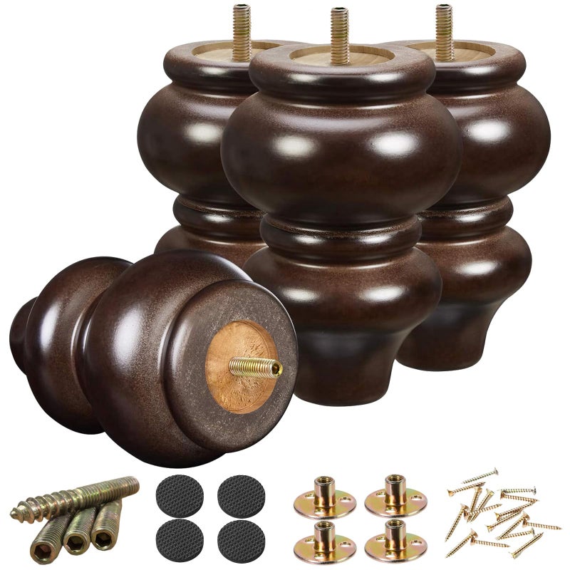 SHANJUE Wood Furniture Legs 5 inch Sofa Legs Pack of 4,Round Couch Legs Espresso Mid Century Desk Legs,Sofa Replacement Parts,for Dresser, Sideboard, Recliner, Coffee Table - Image 1