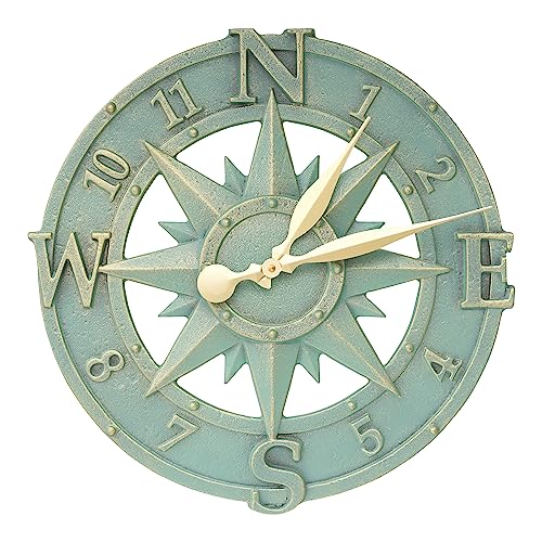 Whitehall Products Compass Rose Clock, Bronze Verdi - Image 1