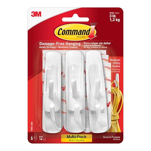 Command 2packages of 3 lb Capacity White Utility Hooks 12 hooks total Decorate DamageFree Medium 170016ES - Image 1