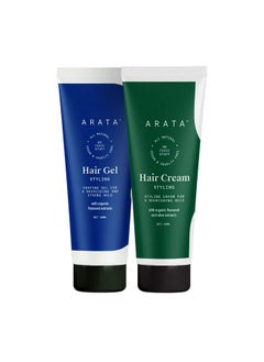 ARATA Styling Combo Of 2 - Styling Hair Cream (50 Ml) & Styling Hair Gel (50 Ml) | For Glossy & Matte Looks | Soft & Strong Hold | Defined, Frizz-Free Hair | Adds Texture & Boosts Moisture | For All Hair Types  - Image 1