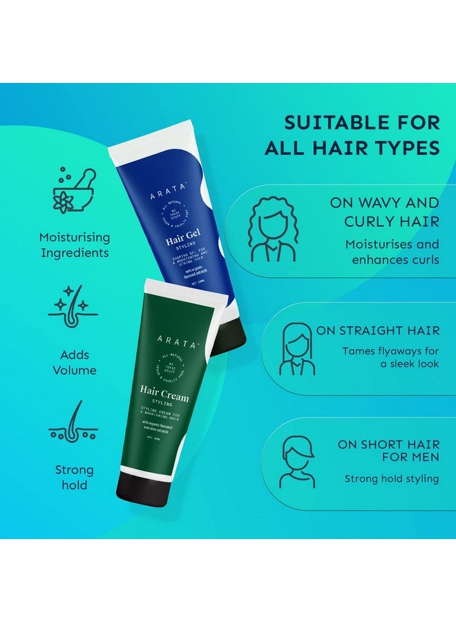 Arata Styling Combo of 2 - Hair Cream (50 ML) & Styling Hair Gel (50 ML) | For Glossy & Matte Looks | Soft & Strong Hold | Defined, Frizz-Free Hair | Adds Texture & Boosts Moisture | For All Hair Types - Image 3