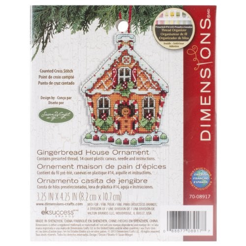 Dimensions طقم زينة عيد الميلاد لبيت الزنجبيل بتقنية الكروس ستش، 3.5 بوصة عرض × 4.5 بوصة ارتفاع - Image 3