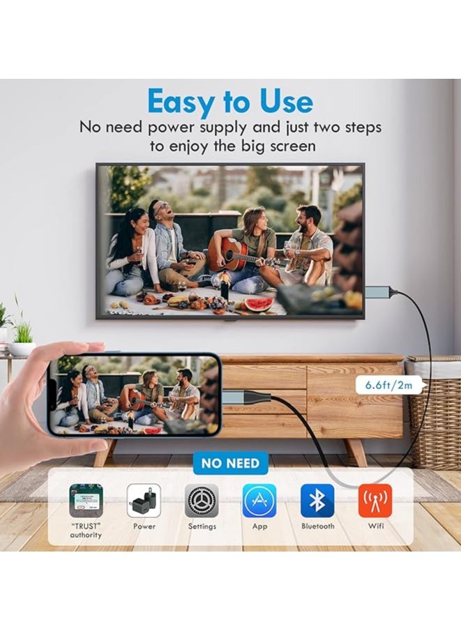 erorex - Lightning to HDMI Adapter • HDMI Cable for iPhone to TV • Compatible with iPhone14, 13, 12, 11 & YouTube to TV Output • with 1080P HD Display • Sync Video and Sound • Just Plug and Play • 6.6FT, Grey - Image 1