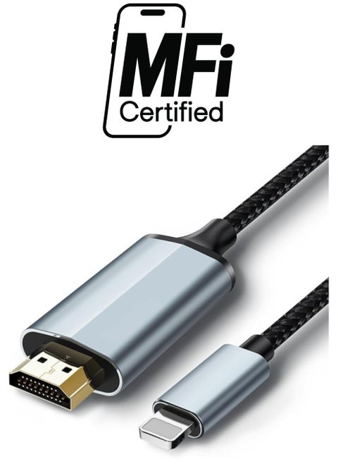 Lightning to HDMI Adapter • HDMI Cable for iPhone to TV • Compatible with iPhone14, 13, 12, 11 & YouTube to TV Output • with 1080P HD Display • Sync Video and Sound • Just Plug and Play • 6.6FT, Grey