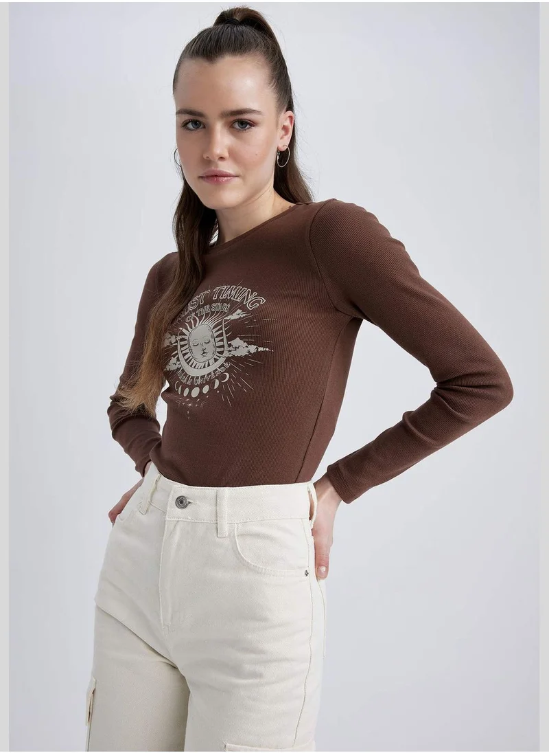 ديفاكتو Woman Crew Neck Knitted Long Sleeve T-Shirt